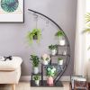 5-layer Semi-circular Iron Wood Black Iron Flower Rack