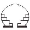 5-layer Semi-circular Iron Wood Black Iron Flower Rack