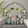 5-layer Semi-circular Iron Wood Black Iron Flower Rack