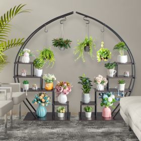 5-layer Semi-circular Iron Wood Black Iron Flower Rack