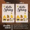 Combo Pack Garden Flag Stand Black 36x16 in & Garden Flag Hello Spring Decoration Three Bee Gnomes 12x18 inch Double-Sided Burlap Fabric