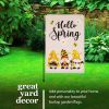 Combo Pack Garden Flag Stand Black 36x16 in & Garden Flag Hello Spring Decoration Three Bee Gnomes 12x18 inch Double-Sided Burlap Fabric