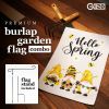 Combo Pack Garden Flag Stand Black 36x16 in & Garden Flag Hello Spring Decoration Three Bee Gnomes 12x18 inch Double-Sided Burlap Fabric