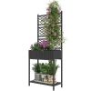 Outdoor Wicker Planter with Trellis for Climbing Plants, Freestanding Rattan Garden Box with Storage Shelf