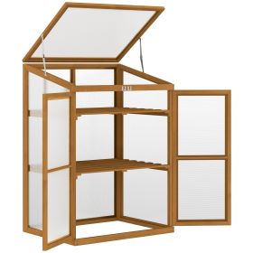 Wooden Cold Frame Greenhouse Small Mini Planter Box, 30" L x 24" W x 44" H, Brown