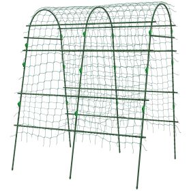 Outsunny Metal Arch Garden Trellis for Climbing Plants, A-Frame with Net, 57"x66"x81", Green Outdoor Decor