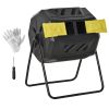 Compost Tumbler Bin Outdoor 360°Dual Chamber Rotating Composter 43 Gallon Yellow Black for Patio Garden Waste