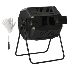 Tumbling Compost Bin Outdoor 360° Dual Chamber Rotating Composter 43 Gallon, Black