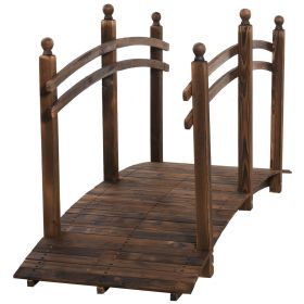 Outsunny Fir Wood Walkway: 7.5ft Arched Garden Bridge with Side Railings for Streams