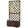 Wooden Raised Garden Bed with Trellis Planter Box Drain Holes for Climbing Vine Plants Brown