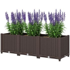 Plastic Raised Garden Bed, 4 x 1 x 1 ft Outdoor Flower Box with Drainage Holes for Vegetables, Herbs, Brown
