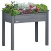 34" Elevated Garden Bed Dark Gray Wooden Planter Box with Drainage Holes for Vegetables Herbs Flowers Backyard Use