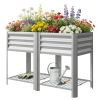 Raised Garden Bed Galvanized Steel, Elevated Planter Box with Storage Shelf, Bed Liner, 31.5" High, Silver