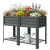 Raised Garden Bed Galvanized Steel, Elevated Planter Box with Storage Shelf, Bed Liner, 31.5" High, Dark Gray
