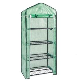 69x49x160cm Black Iron Pipe Pointed Mini Flower Stand With 4 Layers Of Grid, With Zipper Rolling Door, PE Cloth Green House(SAME AS99351374)