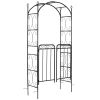 84" Garden Arch Arbor with Gate, Metal Arch Trellis, Garden Archway for Climbing Vines, Wedding Ceremony Decoration, Flourishes & Arrow Tips, Black