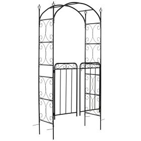 84" Garden Arch Arbor with Gate, Metal Arch Trellis, Garden Archway for Climbing Vines, Wedding Ceremony Decoration, Flourishes & Arrow Tips, Black