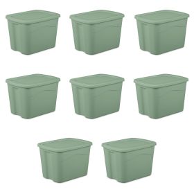 18 Gallon Plastic Storage Bin with Snap-on Lid, Green, 8 Count
