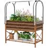 Raised Garden Bed with Legs and Cover, Metal Elevated Planter Box with Bottom Shelf and Liner for Vegetables, Brown