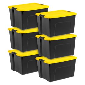 60 Qt Black Plastic Storage Bin with Lid Tote, Plastic Storage Container with Lid, 6-Pack