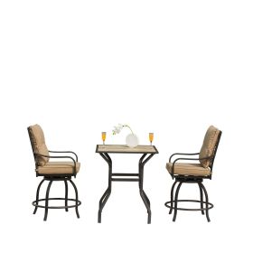 Outdoor Living 3 Piece Patio Bar Set with Swivels Bar Stools and Top Table, Outdoor Bistro Set for Garden Balcony Backyard Deck