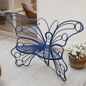 50" Sturdy Iron Butterfly Bench for Outdoor Spaces – Porch, Lawn, Garden & Yard Seating- Navy Blue