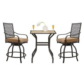 Outdoor Living 3 Pieces Patio Bar Set with Swivels Bar Stools and Top Table, Outdoor Bistro Set for Garden Balcony Backyard Deck