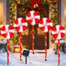 Lollipop Solar Christmas Pathway Lights Outdoor, 5 Pack LED Christmas Decor with 8 Lighting Modes, Light Up Solar Stake Lights for Holiday, Xmas
