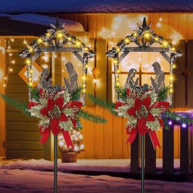 2 Pcs Nativity Scene Outdoor Yard Stakes Metal Christmas Light Decorations LED Christmas Decorations Nativity Scene Outdoor Solar Outdoor Lighted