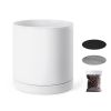 Plant Pot, 12-Inch Large Cylinder Planter with Drainage Holes, Non-Slip Pads & Detachable Saucer, Modern Ceramic Flower Pots
