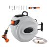 Retractable Hose Reel, 130 ft x 1/2 inch, 180° Swivel Bracket Wall-Mounted, Garden Water Hose Reel with 9-Pattern Nozzle, Automatic Rewind