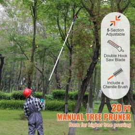 Manual Pole Saw, 4.9-20 ft Extendable Tree Pruner, Sharp Steel Blade for High Branches Trimming
