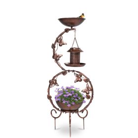 37.8 inch Bird Bath and Solar Bird Feeders Combo with Flower Planter Pedestal, Weather Resistant Metal Bird baths for Outdoors