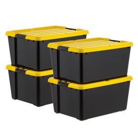 45 Qt Black Plastic Stackable Storage Bin with Lid Tote, Plastic Storage Container with Lid, 4-Pack