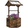 Wooden Wishing Well Planter, Raised Garden Bed with Galvanized Canopy, Hexagon Raised Flower Bed for Garden, Tan