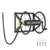 Wall Mounted Garden Hose Reel, Holds 200 ft 5/8-inch Manual Water Hose Winder, Heavy-Duty Steel, Outdoor Reel with Brass Fitting & 5ft Leader Hose
