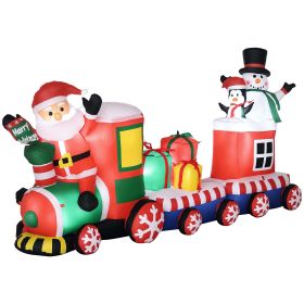 Outsunny 8ft Christmas Inflatables Outdoor Decorations Train with Santa Claus, Snowman, Penguin and Gift Boxes