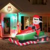 HOMCOM 7ft Christmas Inflatables Outdoor Decorations Santa Claus Driving a Snowmobile, Blow-Up Yard Christmas Decor with LED Lights Display