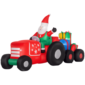 Outsunny 9ft Christmas Inflatables Outdoor Decorations Santa Claus Driving Trailer with Colorful Gift Boxes