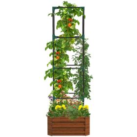 Outsunny Galvanized Raised Garden Bed, 24" x 24" x 11.75" Outdoor Planter Box with Trellis Tomato Cage and Open Bottom for Climbing Vines, Vegeta