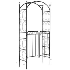 7' Metal Garden Arbor Arch with Scrollwork Doors for Ceremony, Weddings, Party, Backyard, Lawn