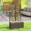 Planter Box with Trellis, Self Watering Raised Garden Bed with Lockable Wheels and Drainage Holes, Brown
