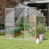 12' x 6' Aluminum Greenhouse, Polycarbonate Walk-in Garden Greenhouse Kit with Adjustable Roof Vent, Rain Gutter and Sliding Door, Silver
