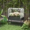 Outsunny Raised Garden Bed with Legs and Cover, Metal Elevated Planter Box with Bottom Shelf and Liner for Vegetables, Black