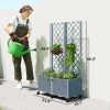 Planter Box with Trellis, Self Watering Raised Garden Bed with Lockable Wheels and Drainage Holes, Gray