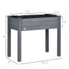 34" Elevated Garden Bed Dark Gray Wooden Planter Box with Drainage Holes for Vegetables Herbs Flowers Backyard Use