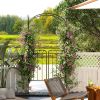 84" Garden Arch Arbor with Gate, Metal Arch Trellis, Garden Archway for Climbing Vines, Wedding Ceremony Decoration, Flourishes & Arrow Tips, Black