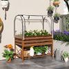 Raised Garden Bed with Legs and Cover, Metal Elevated Planter Box with Bottom Shelf and Liner for Vegetables, Brown