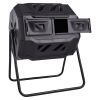 Compost Bin, 43-Gal Dual Chamber Composting Tumbler, Large Tumbling Rotating Composter with 2 Sliding Doors and Steel Frame