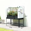 Galvanised Raised Garden Bed with Greenhouse Cover, Metal Elevated Garden Bed with Bed Liner, Bottom Shelf, Black